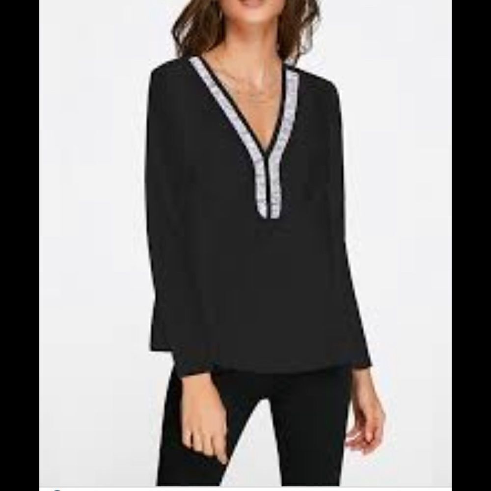 Black 3/4 sleeve black poly trimmed with silver glitter trim